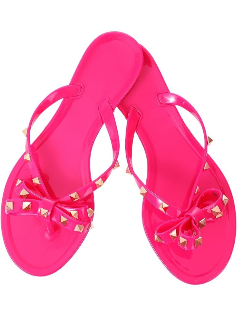 🆕Women's Fushia Rivet Flip Flops Studded Thong Sandals with Bow Flat Beach